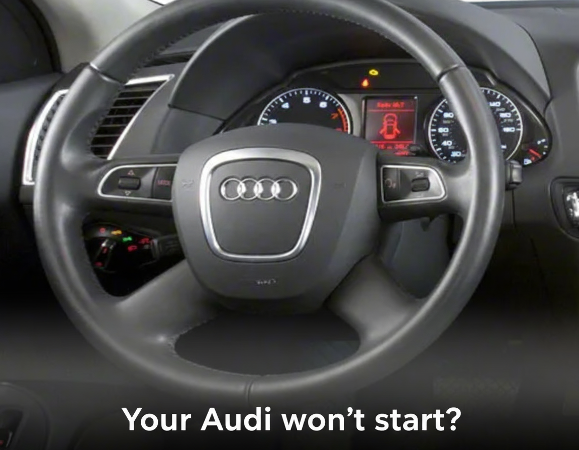Audi dashboard showing key not detected error - BCM repair needed